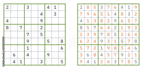 Cuadro en lienzo A vector of expert-level classic Sudoku puzzle squares with numeric grids, with