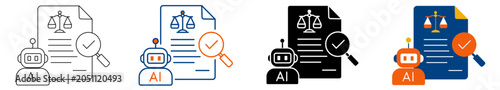 AI Contract Review Agent Icons Collection with Editable Outline, Solid and Colored Variations Vector Set for Legal Document Analysis and Contract Review Automation