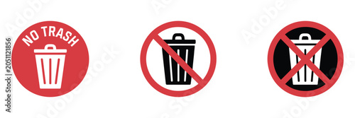 Schilderij op canvas No Trash Ban Garbage Throw and Waste Forbidden Signs, littering restriction warn