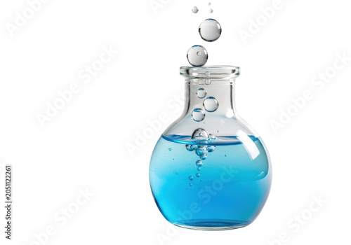 Glass flask with blue liquid isolated on transparent background