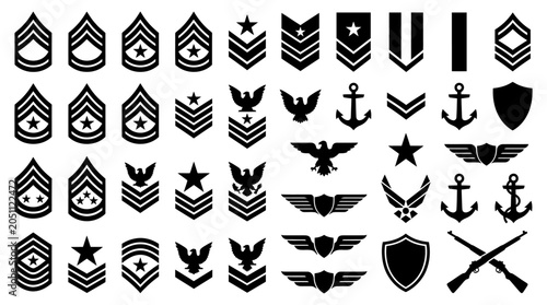 Military rank badges and symbols.
