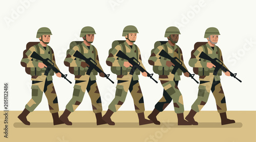 Valokuva Soldiers in camouflage uniforms marching in formation.