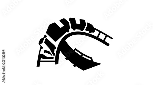 Bild auf Leinwand Rollercoaster track curving sharply downward illustrates the excitement and thrill of amusement park rides in a bold, high-contrast graphic icon designed for entertainment and leisure projects