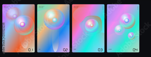 Canvas Print Holographic gradient backgrounds, colorful iridescent textures, neon light effec