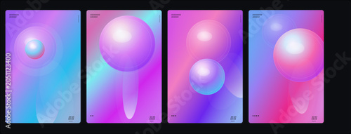 Obraz na plátně Glowing neon spheres, gradient background, abstract vector icons, colorful orbs