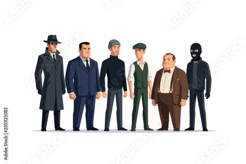 Tableau sur toile Mobster Gangster Characters Set Vector Illustration