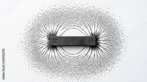 Bar Magnet with Iron Filings Showing Magnetic Field