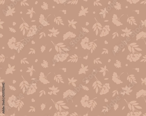 Autumn rowan berry and leaves seamless pattern