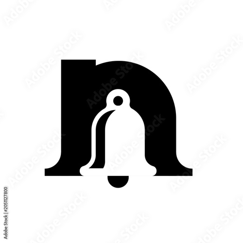 Black Letter N and White Bell Notification Icon Logo Design