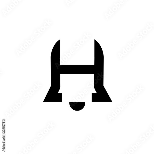Stylized Letter H inside Bell Icon Design in Black and White