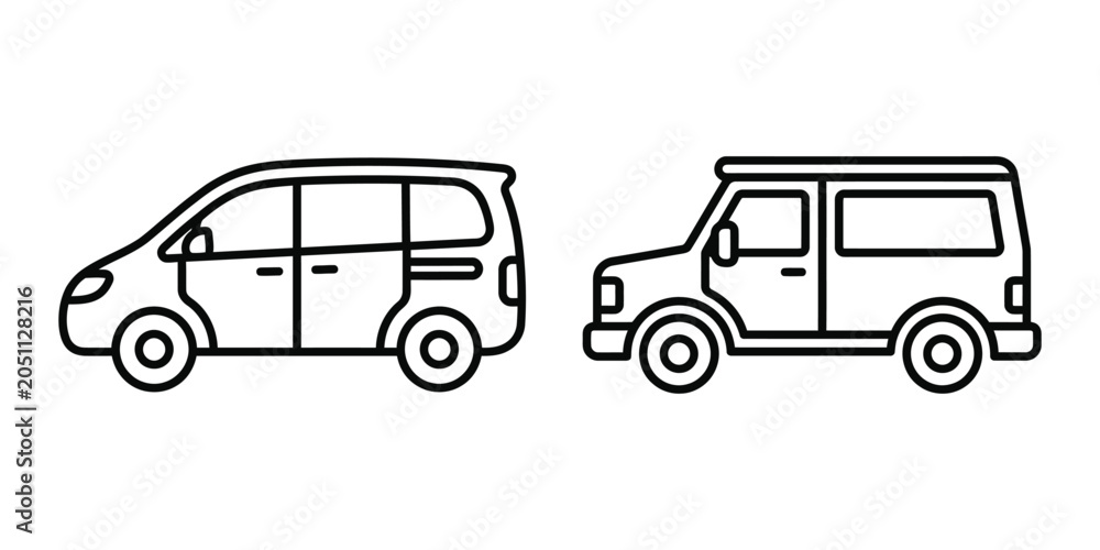 Obraz premium Minivan icon line art vector illustration design