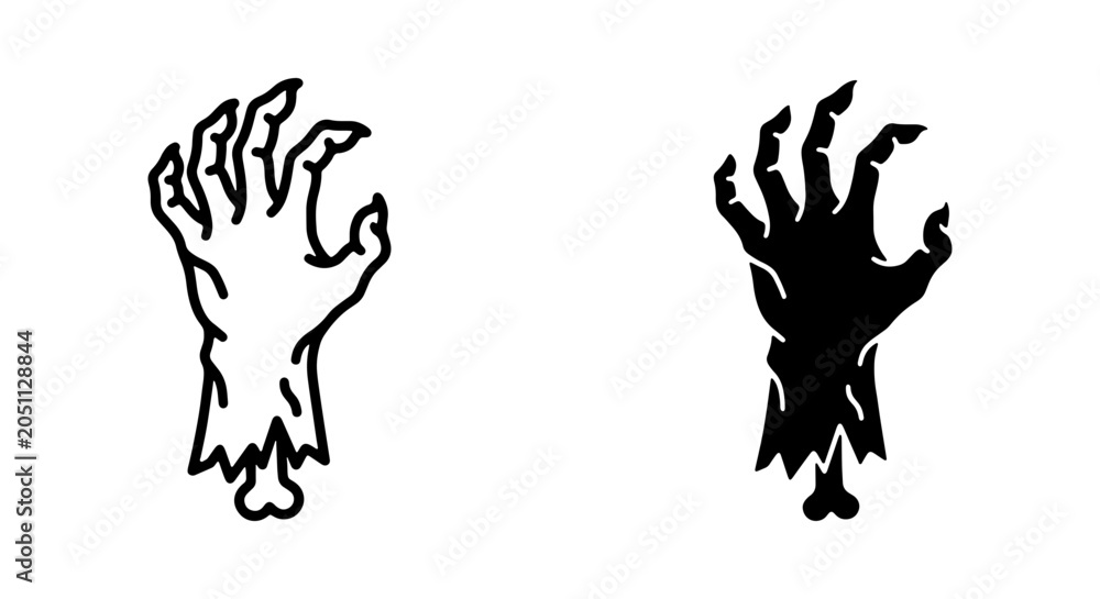 Fototapeta premium Zombie Hand Icons, Horror Hand Vector Art, Spooky Halloween Graphics, Undead Claw Silhouette