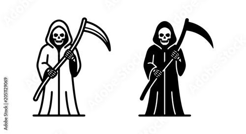 Cuadro en lienzo Grim Reaper Icons, Death Symbol Vector Art, Halloween Skeleton Scythe Silhouette