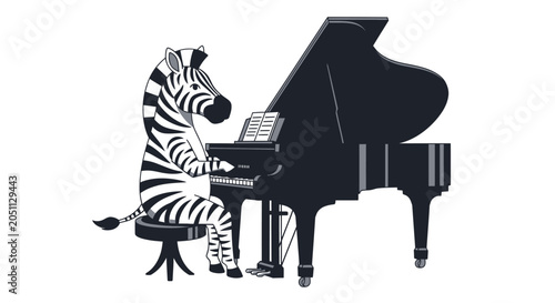 Silhouette of a zebra playing grand piano in cartoon style
