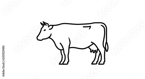 Simple black line drawing of a cow standing in profile on a white background