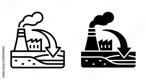 Schilderij op canvas Industrial Pollution Icon Set, Factory Emissions, Environmental Impact, Air Qual