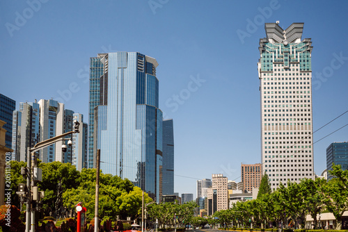 Photography Urban skyline along Nanjing West Road in the Jing'an District of Shanghai, China