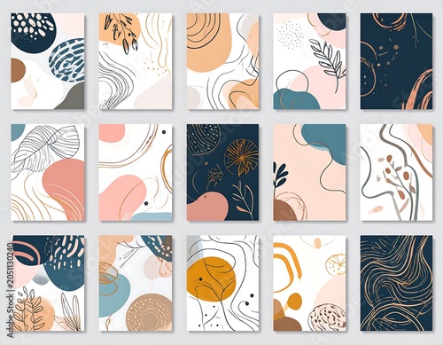 A collection of 12 abstract art pieces with various shapes