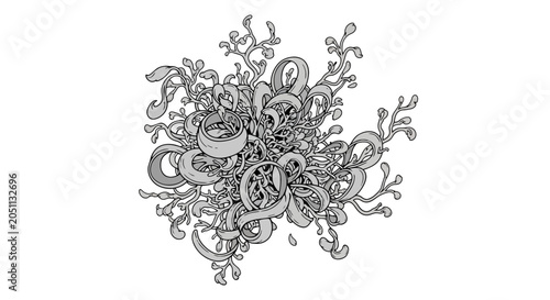 Foto Intricate organic abstract drawing complex tangled forms detailed monochrome illustration