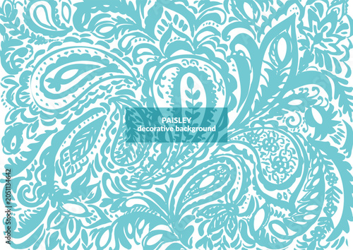 Paisley ornament background. Oriental decorative design. Vector illustration. For cards, poster, labels, boho, yoga fitness