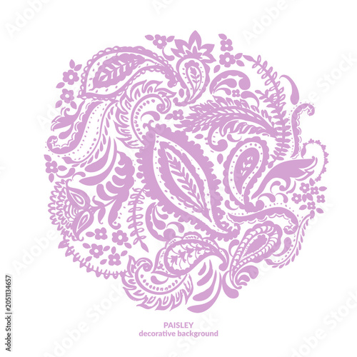 Paisley ornament background. Oriental decorative elements. Vector illustration. For cards, poster, labels, boho, yoga fitness