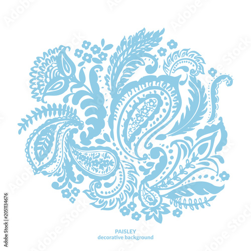 Paisley ornament background. Oriental decorative elements. Vector illustration. For cards, poster, labels, boho, yoga fitness