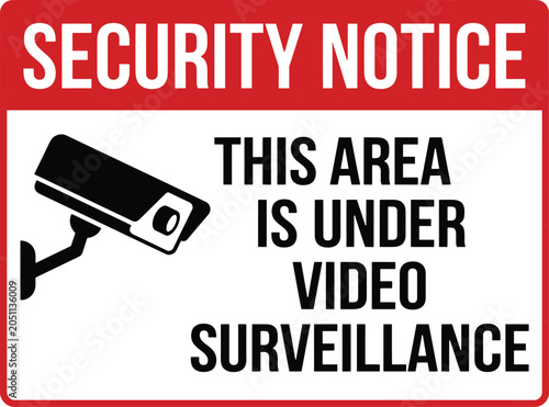Canvas Print Security notice sign with camera warning for video surveillance installation