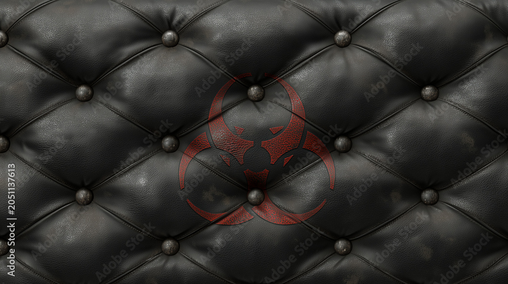 Fototapeta premium Black Quilted Leather With Faded Biohazard Symbol