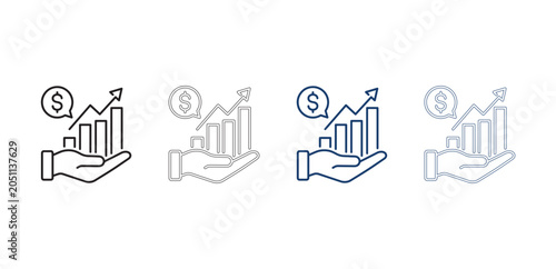 Obraz na płótnie Financial growth profit icon showing rising bar chart held in human palm of open hand