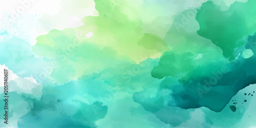 Canvas Print Abstract blue watercolor background with soft white clouds and a beautiful light