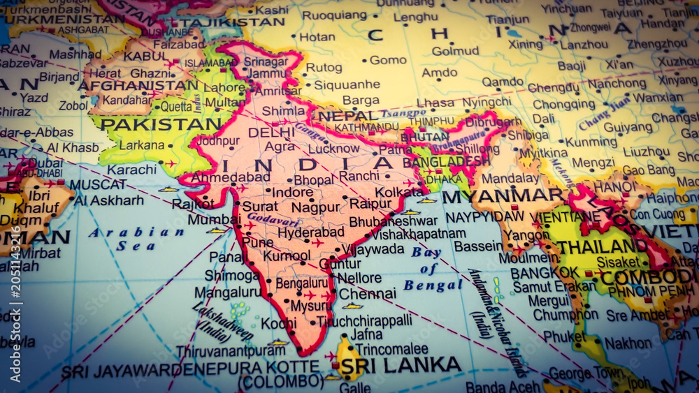 Obraz premium Map of india and surrounding countries in south asia