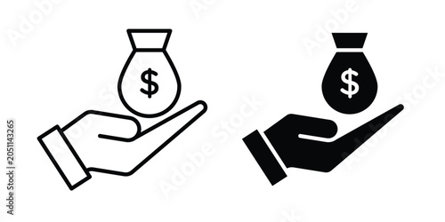 Hand holding a money bag icon