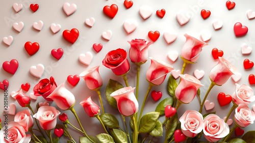 Happy Valentine's Day with Red Roses and Hearts