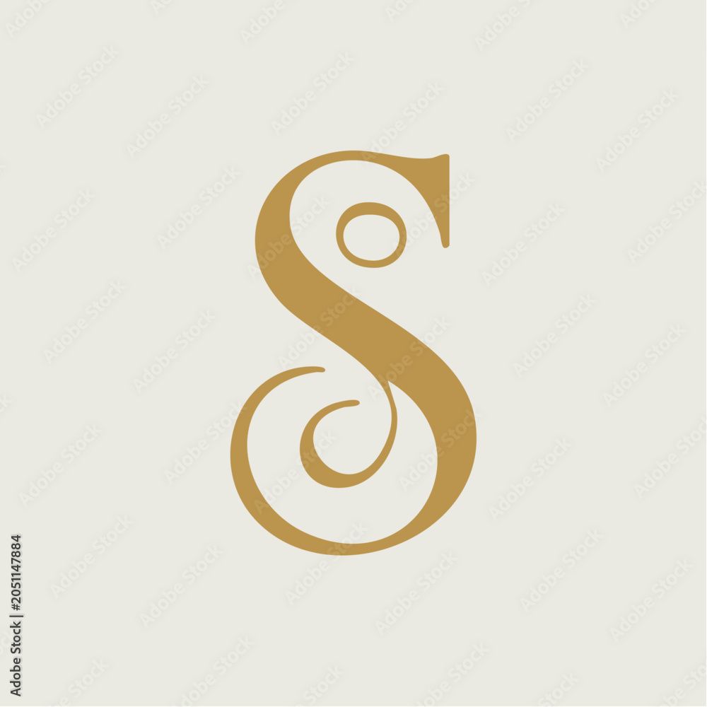 Fototapeta premium Large gold serif letter S typography