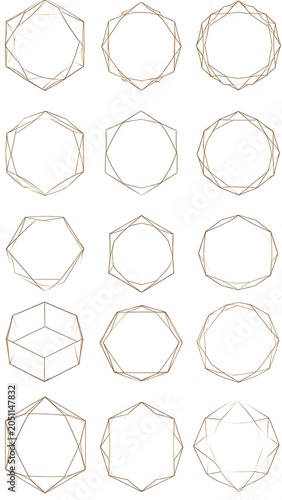A collection of 12 geometric shapes with multiple sides and lines