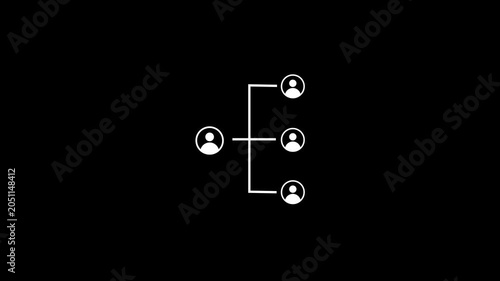 Organizational chart animation showing corporate hierarchy or business structure on black background 4k video animation