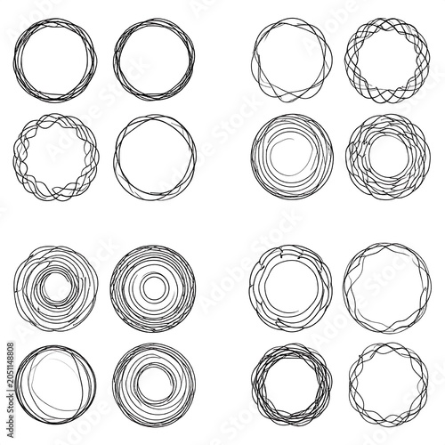 A collection of 12 hand-drawn circular frames with varying line patterns