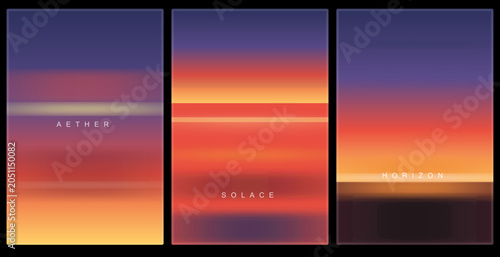 Foto Abstract minimalist gradient art triptych featuring vibrant sunset color palette