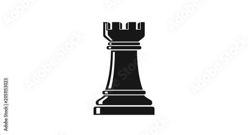 Isolated black chess rook piece on white background strategic game element