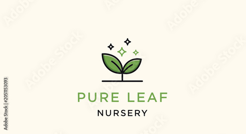 Minimalist leaf logo design fresh green leaves with sparkling elements