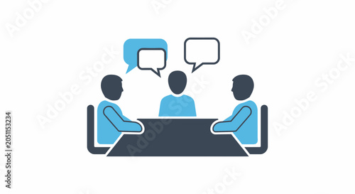 People discussing at a table with speech bubbles illustrated for collaboration