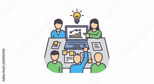 Teamwork in business idea generation and collaborative planning vector illustration
