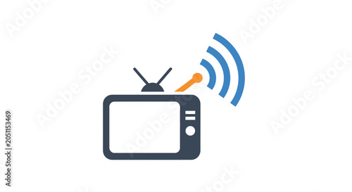 Television icon with wireless signal broadcast communication concept