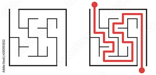 Bild auf Leinwand Simple square maze for kids with easy solution path