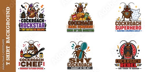 Foto Creative cockroach profession illustrations including rockstar chef and superhero characters