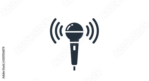 Iconic microphone illustration with sound waves for audio and recording concepts