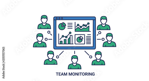Team members interacting with data visualization on a computer screen