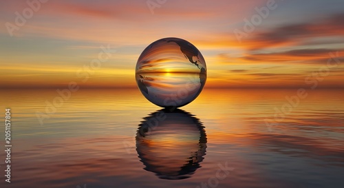 Globe Reflecting Sunset.
