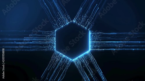 Glowing Blue Hexagon Shape Formed by Digital Network Lines in a Futuristic Technology Environment Video