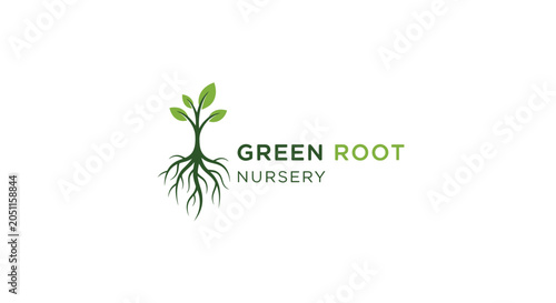 Green root logo design with sprout and roots isolated on white background
